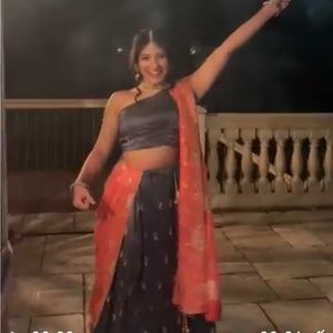 Grey and peach lengha